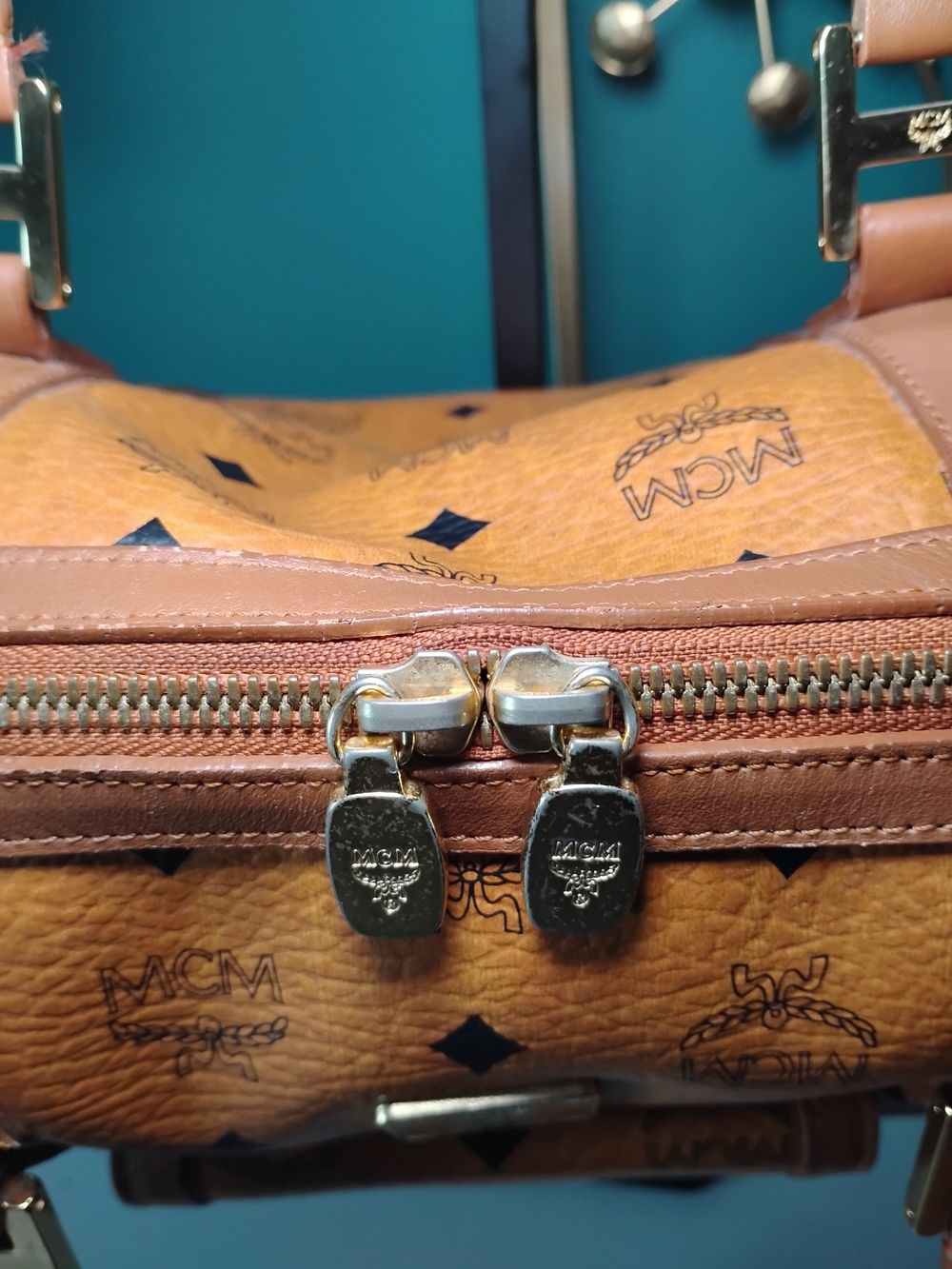 MCM Cognac Monogram Visetos Dome Satchel with Gold Hardware - Picture 6 of 10